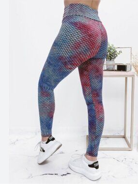 Blue & Pink Brazilian Scrunch Butt Leggings Size M/L High Waist Gym Yoga Pants